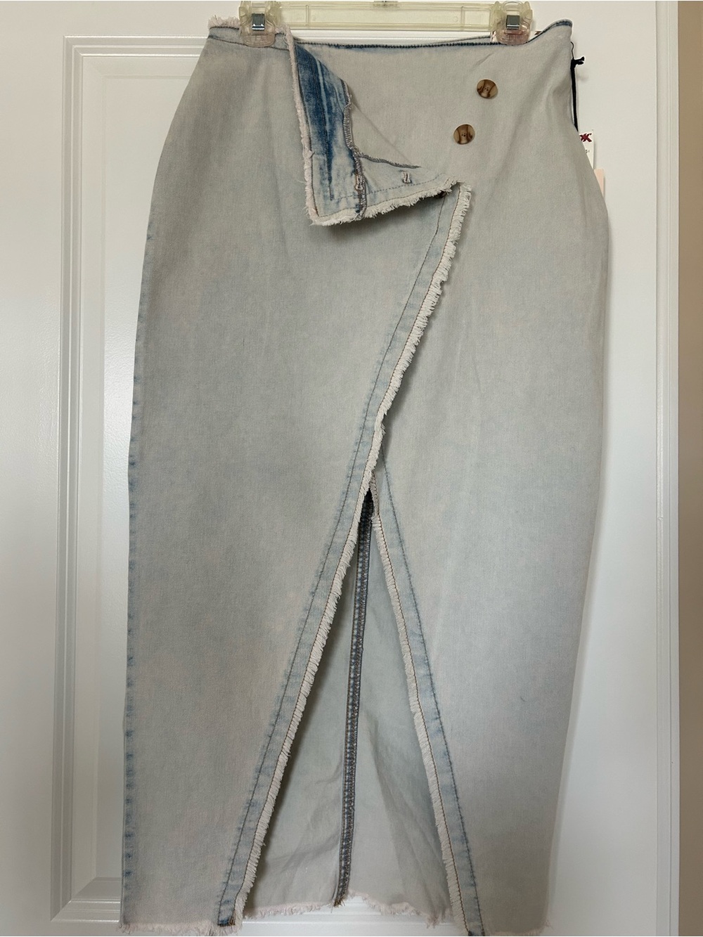 T.J.Maxx Light Gray Denim Wrap Skirt with Button Accents